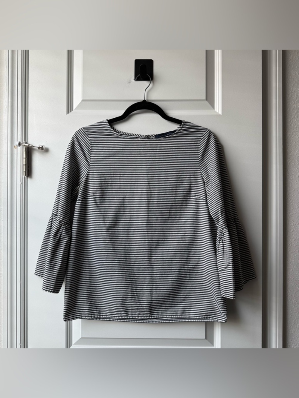 Tommy Hilfiger Black and White Striped Bell-Sleeve Top